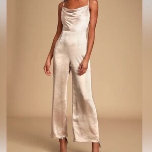 Lush Cowlneck Satin Jumpsuit - Champange Color Size XS